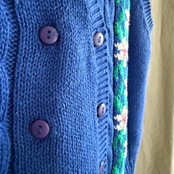Vintage J. Christopher Sweater Vest Blue Floral Cable Knit Double-Breasted Sz‎ M - Picture 3 of 12